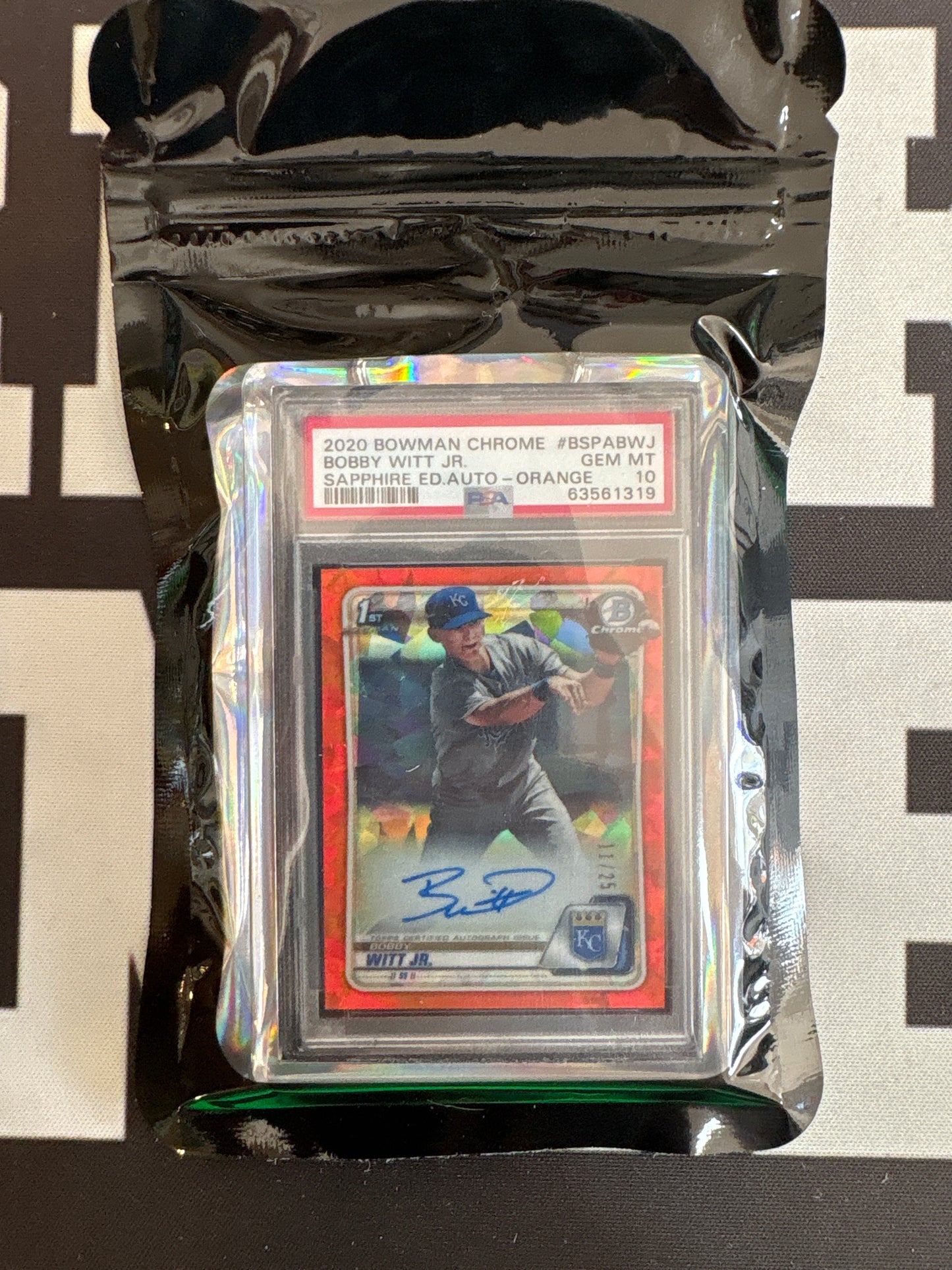 2020 Bowman Chrome Bobby Witt Jr. Sapphire Auto Orange PSA 10 GEM MT Breakin' Binders Keychain