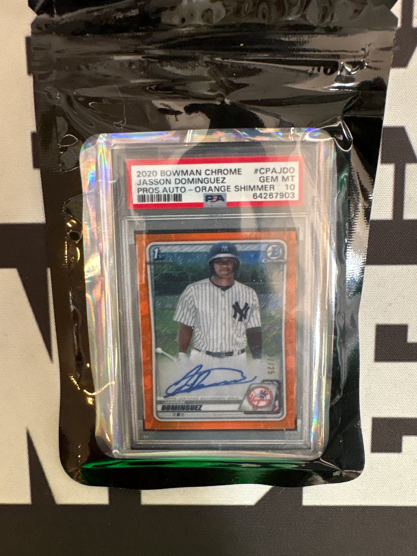 2020 Bowman Chrome Jasson Dominguez Auto Orange Shimmer PSA 10 GEM MT Breakin' Binders Keychain