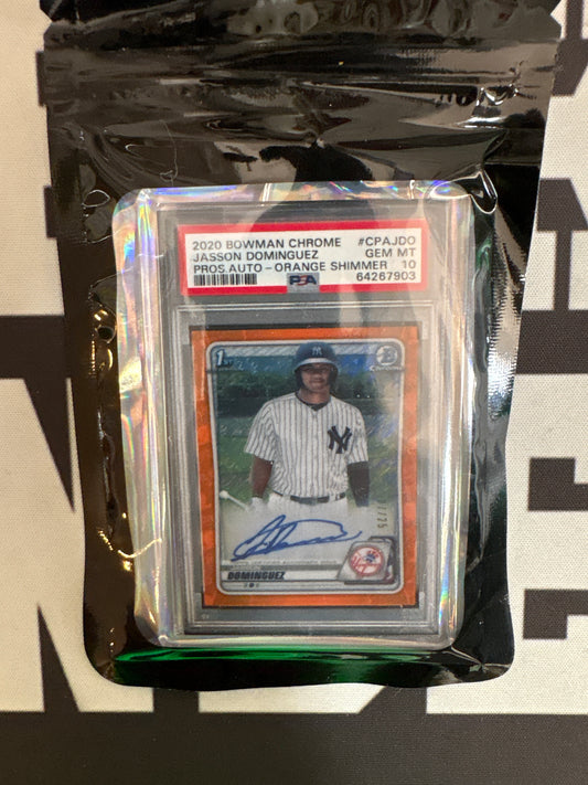 2020 Bowman Chrome Jasson Dominguez Auto Orange Shimmer PSA 10 GEM MT Breakin' Binders Keychain