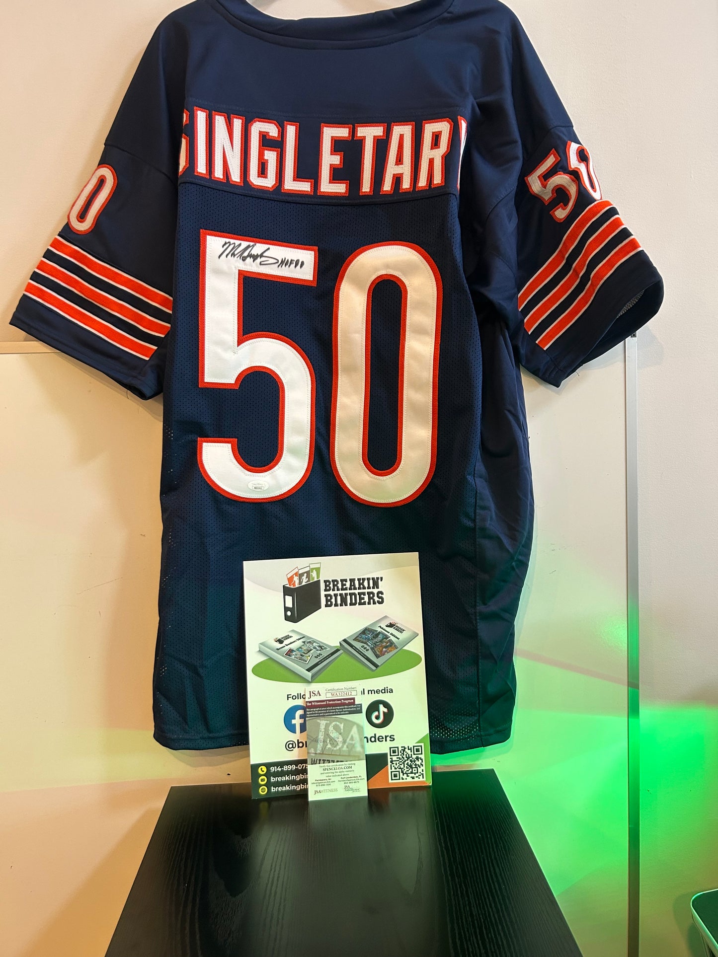 Mike Singletary Chicago Bears Autographed Jersey JSA Certified Hall of Fame HOF FRAMED W/TWO SLABS