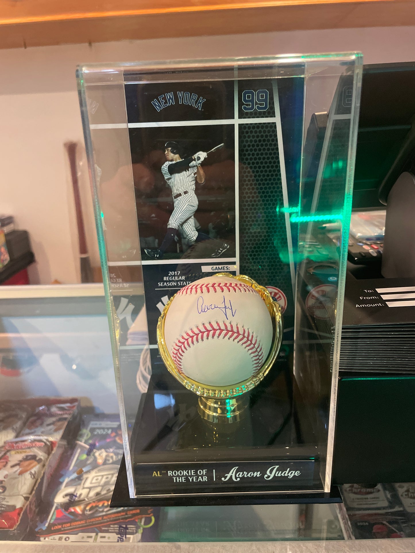 Aaron Judge Autographed Baseball in Rookie of the Year Display Case