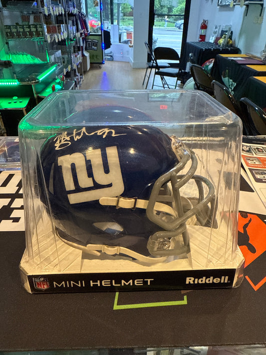 Michael Strahan New York Giants Autographed Blue Mini Helmet Beckett Certified