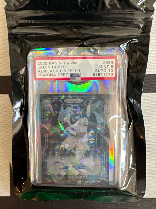 2020 Panini Prizm Jalen Hurts AU/Black Finite 1/1 #343 PSA 9 MINT AUTO 10 Breakin' Binders Keychain