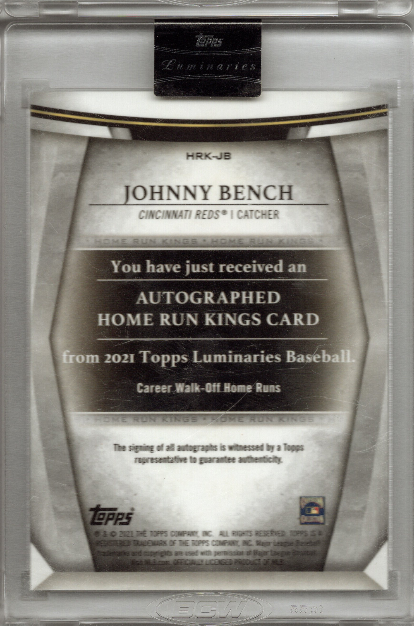 2021 Topps Luminaries Johnny Bench Auto 8/15 #HRK-JB