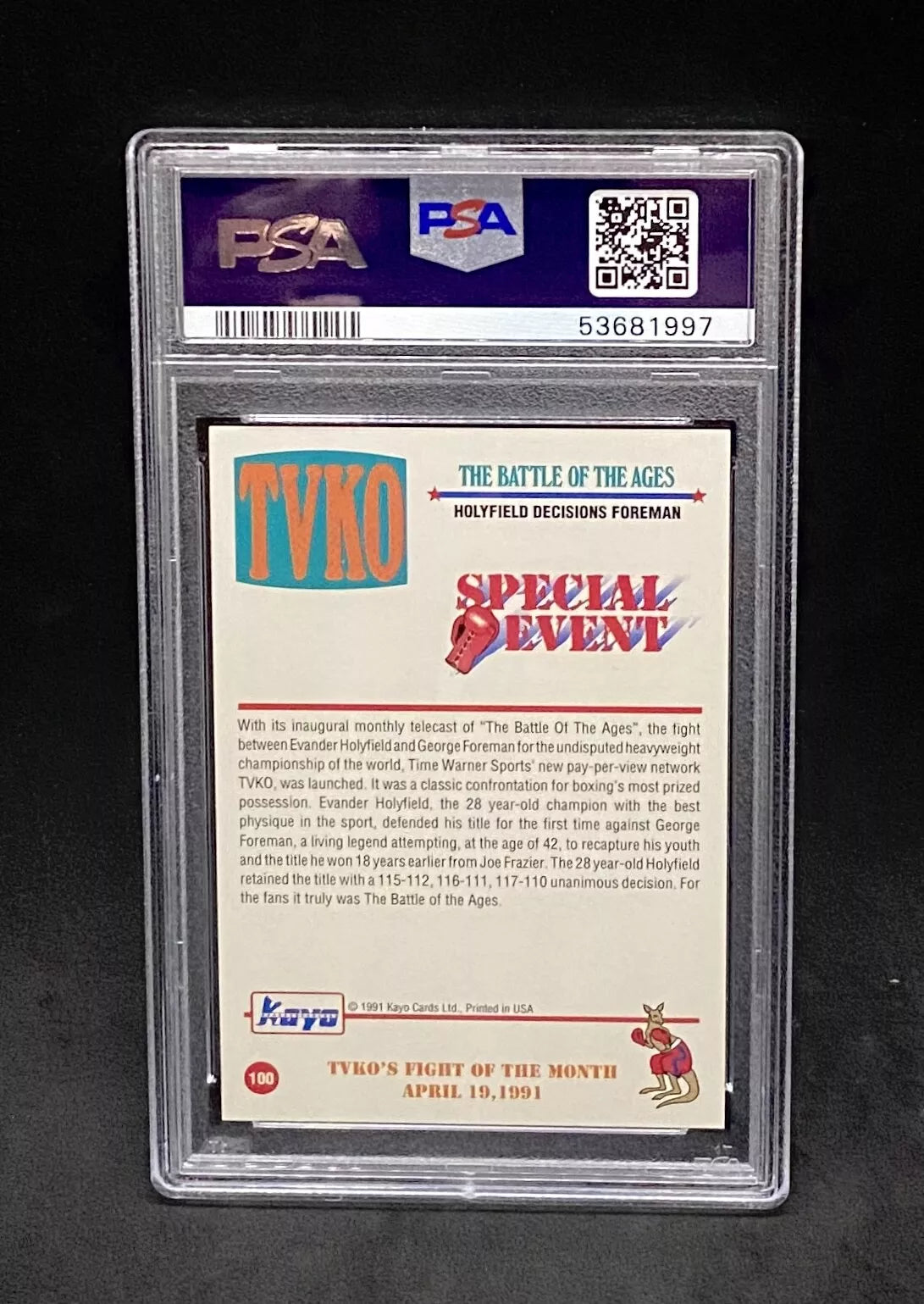 1991 Battle Of The Ages Ivander Holyfield vs George Foreman Hologram #100 PSA 9 MINT