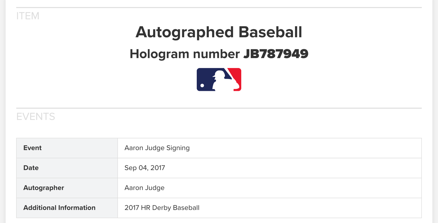 Aaron Judge Autographed Home Run Derby Baseball