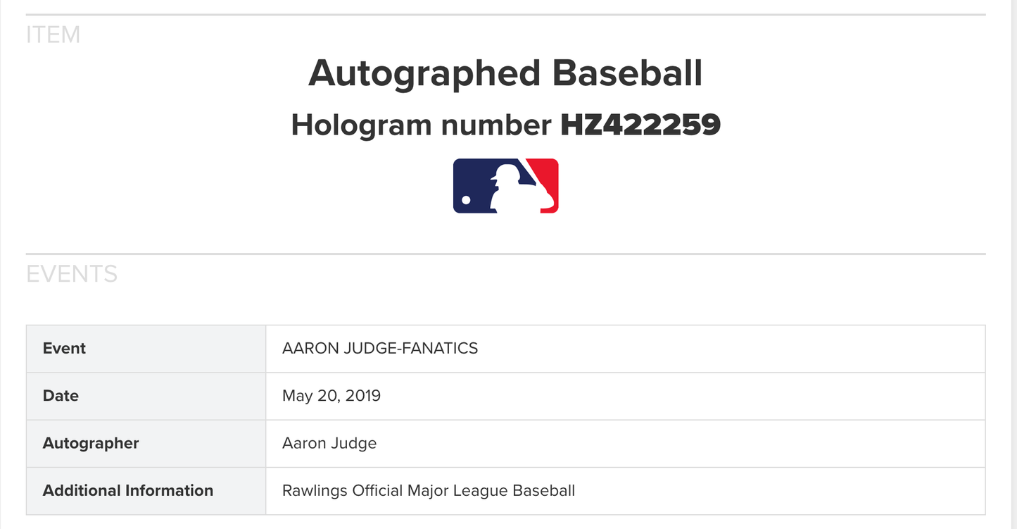Aaron Judge Autographed Baseball in Rookie of the Year Display Case