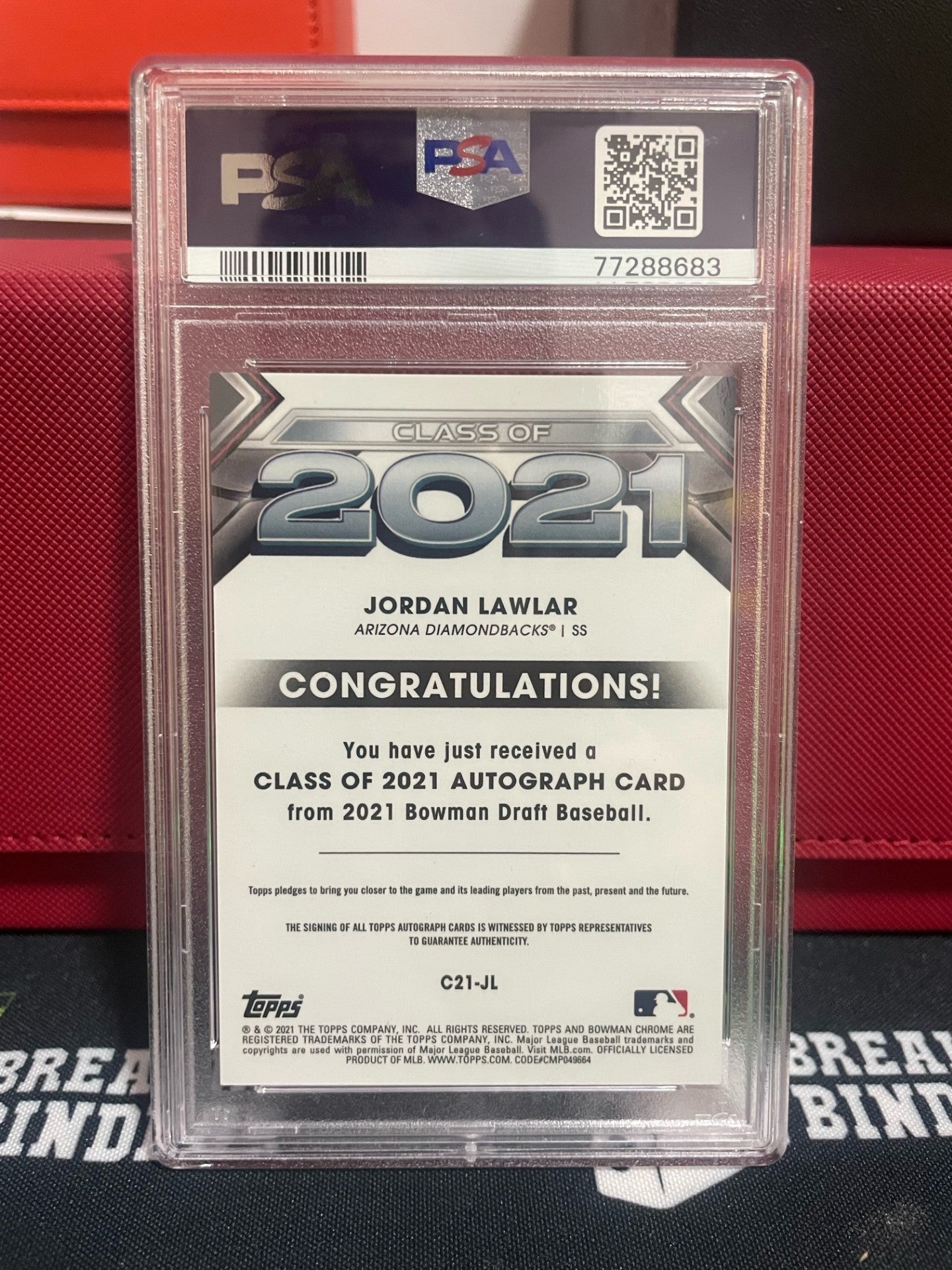 2021 Bowman Draft Jordan Lawlar Class of 2021 Auto #C21JL 36/50 PSA 10 GEM MT