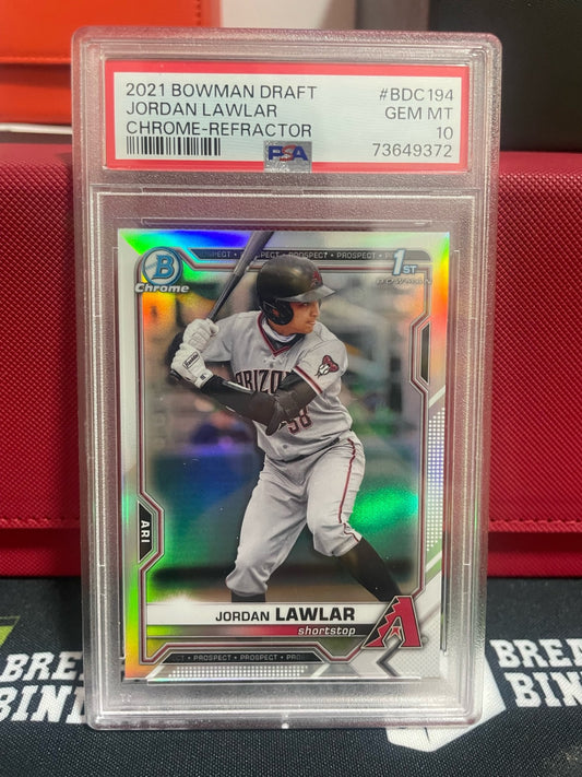 2021 Bowman Draft Jordan Lawlar Chrome Refractor #BDC194 PSA 10 GEM MT