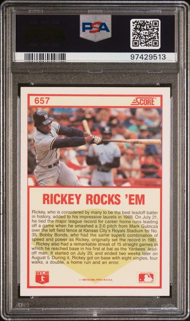 1989 Score #657 Rickey Henderson PSA 10 GEM MT