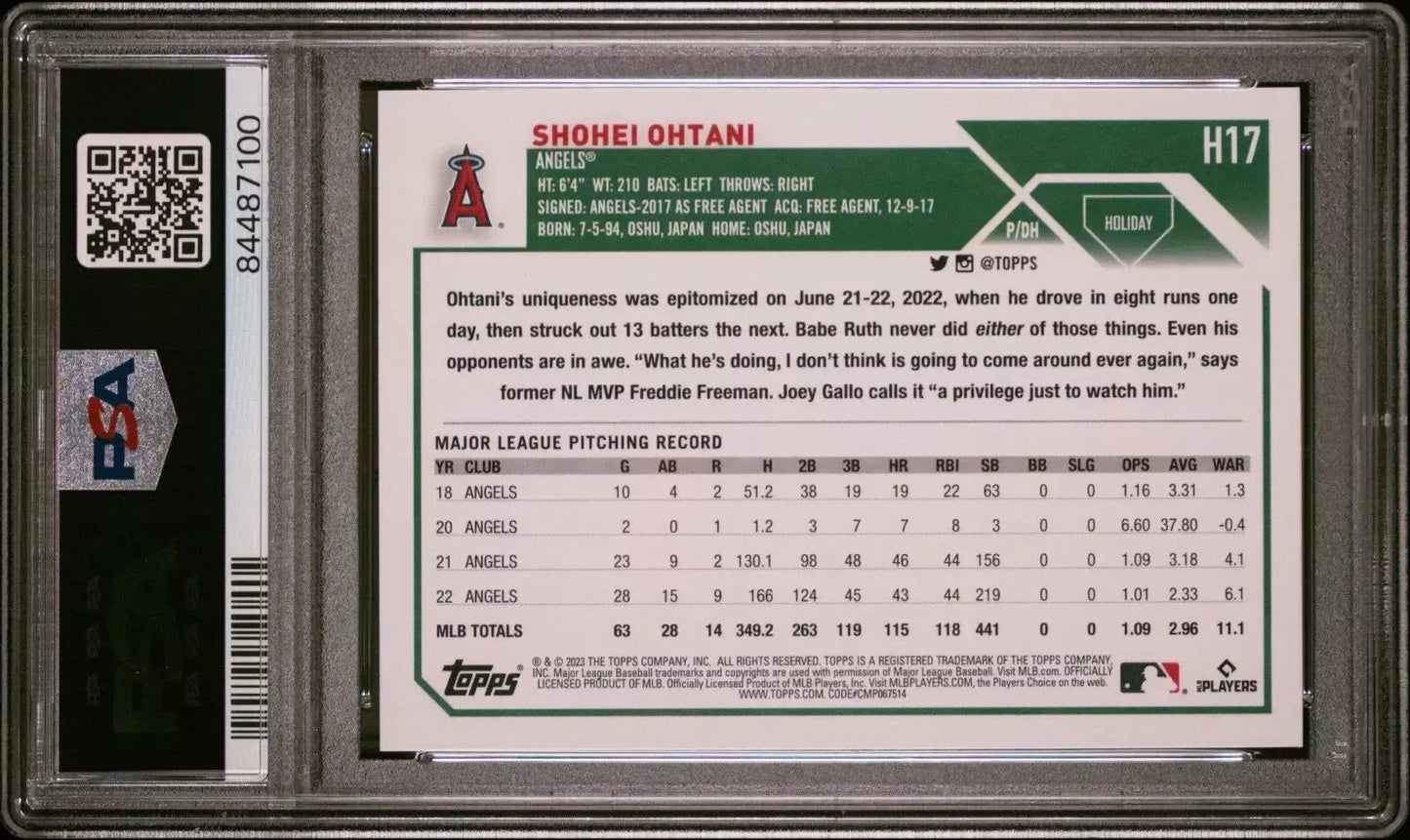 Shohei Ohtani 2023 Topps Holiday "SP - Santa Hat" #17 - PSA 10 - GEM MINT #84487100