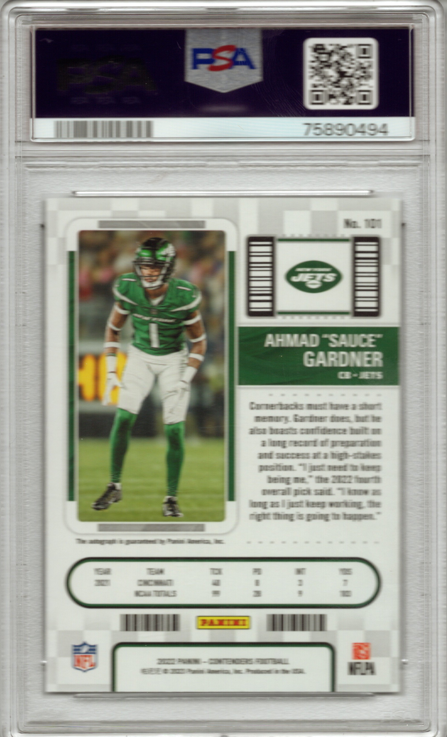 2022 Panini Contenders Ahmad "Sauce" Gardner Auto #101 PSA 10 GEM MINT