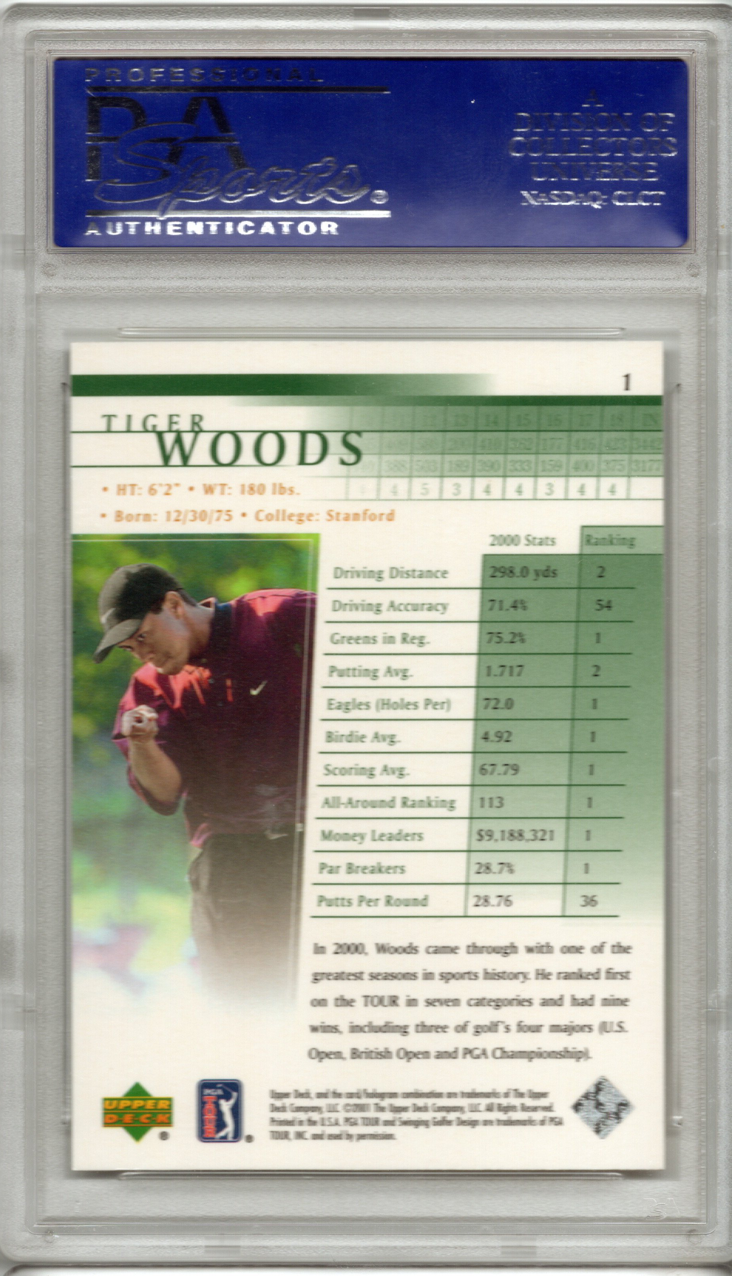 2001 Upper Deck Golf Tiger Woods #1 PSA 10 GEM MINT