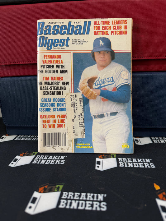 Baseball Digest August 1981 Issue Fernando Valenzuela Cover (w/address label)