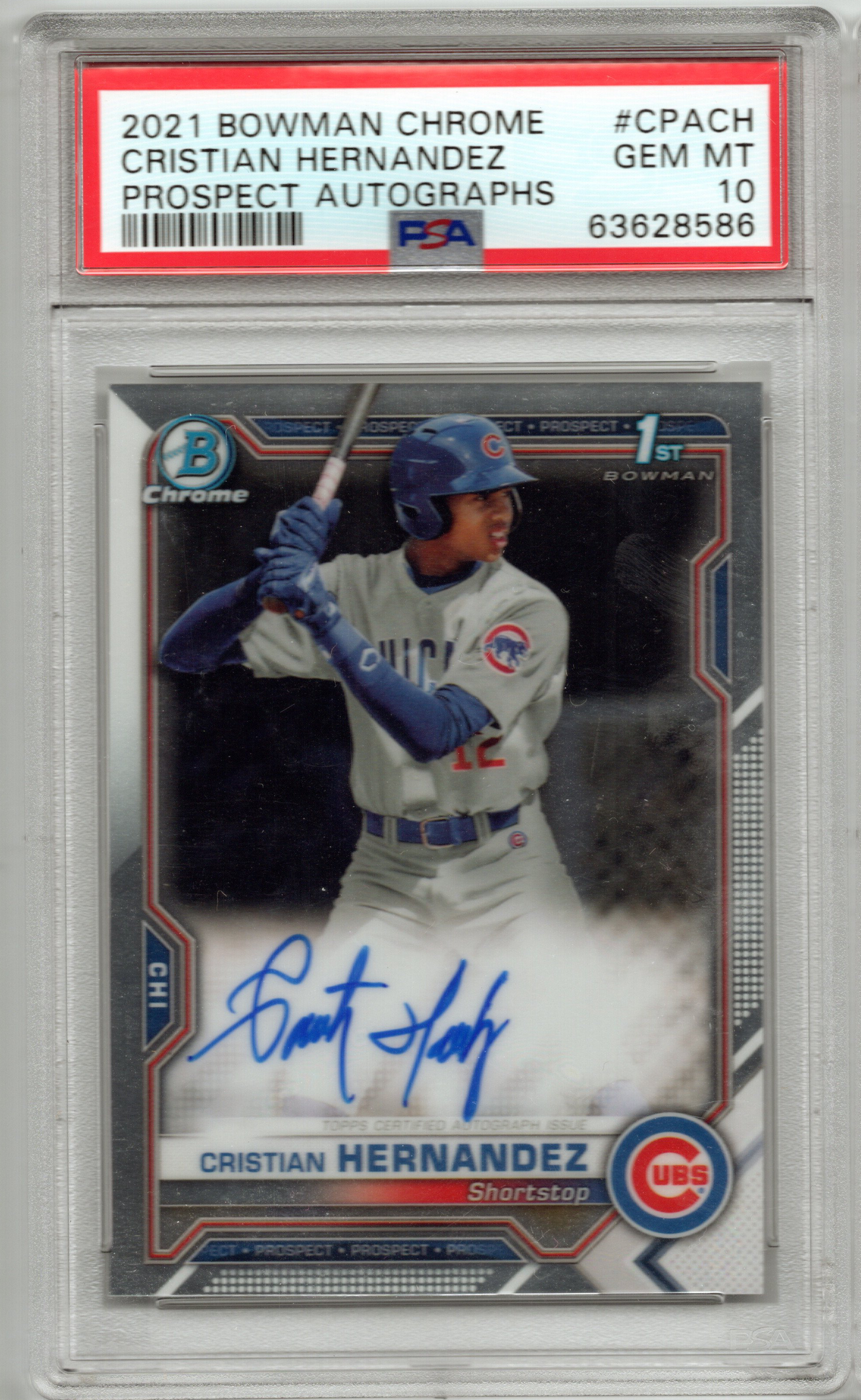 2021 Bowman Chrome Cristian Hernandez Prospect Autographs #CPACH PSA 10 GEM MINT