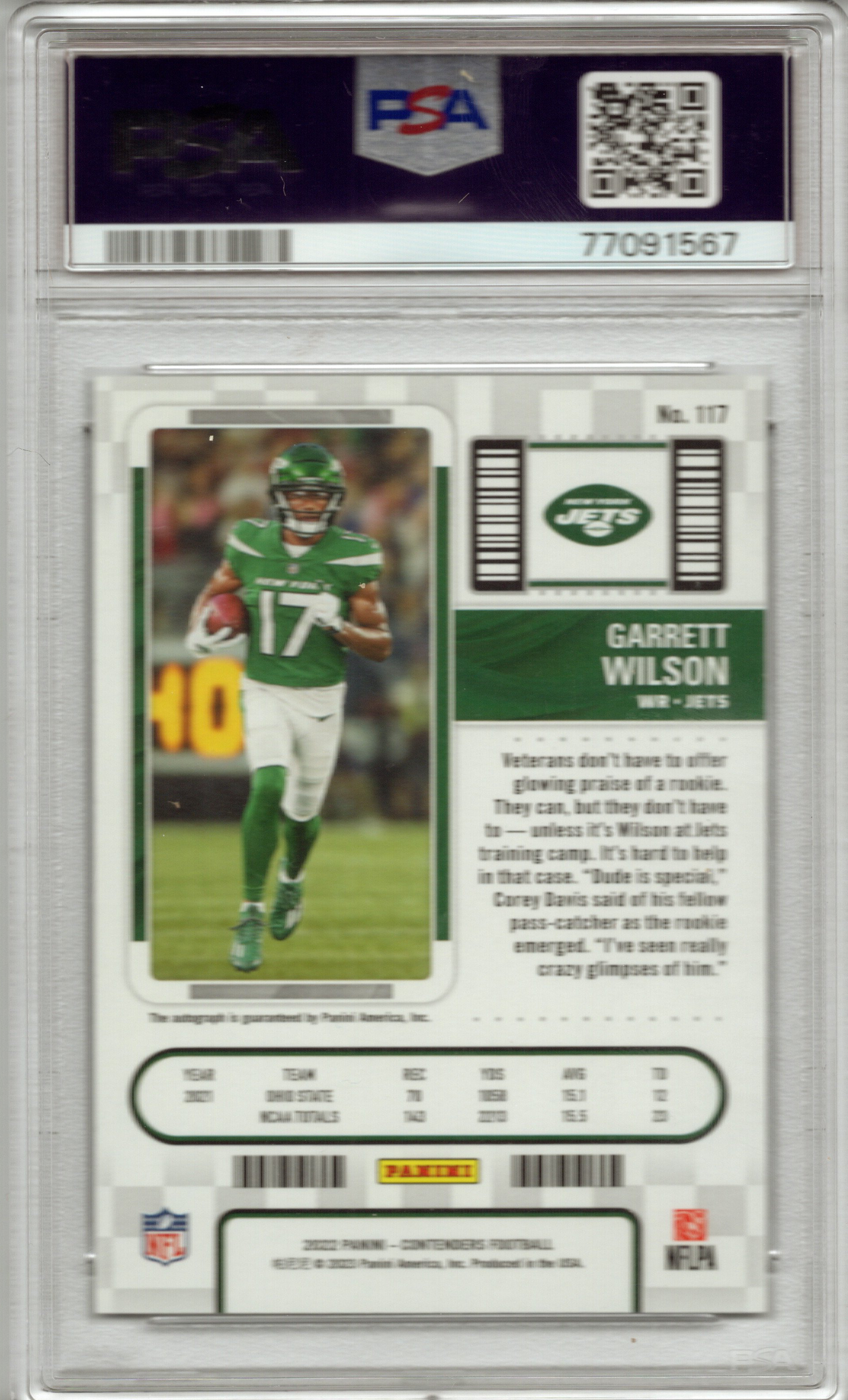 2022 Panini Contenders Garrett Wilson Autograph #117 PSA 10 GEM MINT