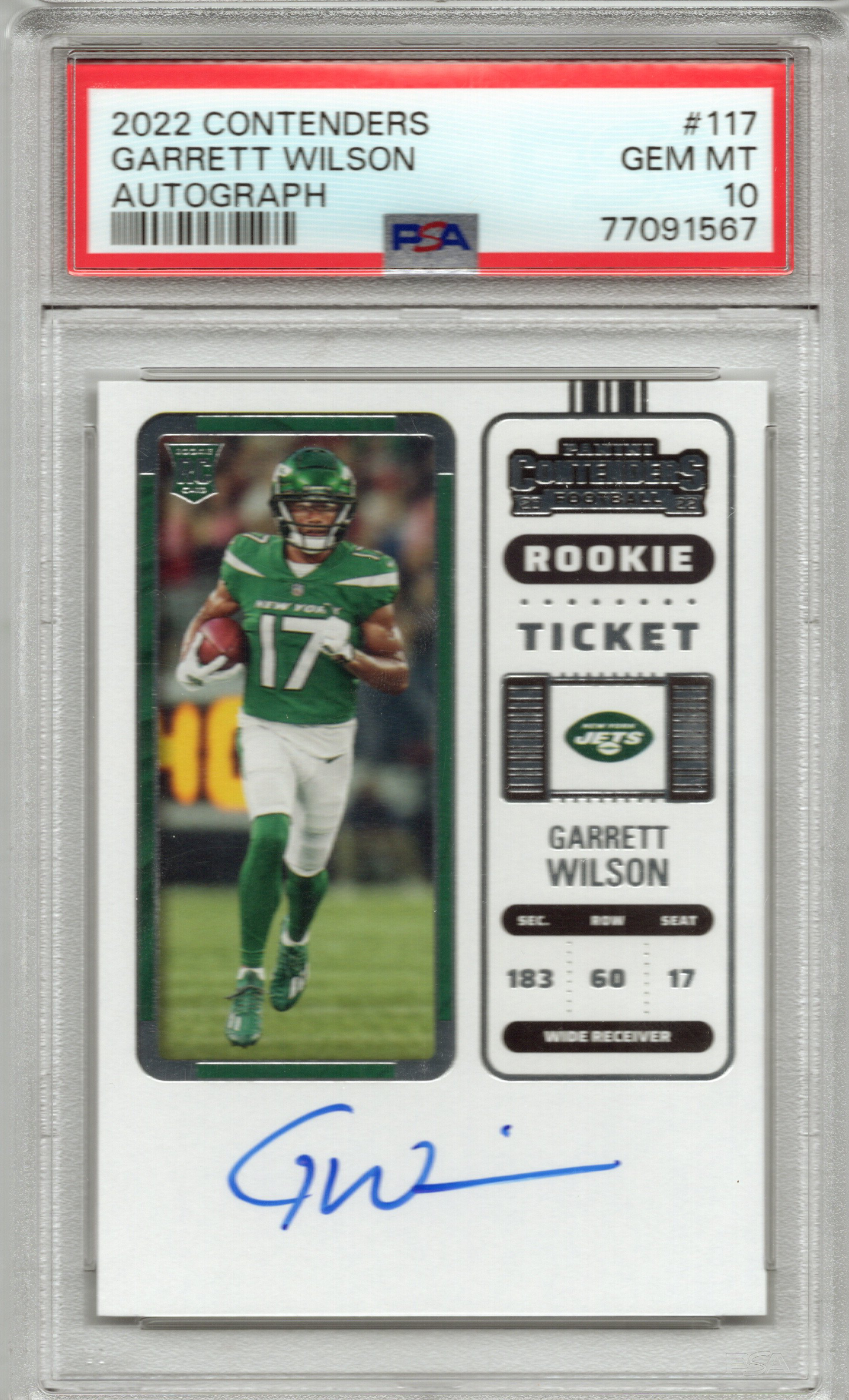 2022 Panini Contenders Garrett Wilson Autograph #117 PSA 10 GEM MINT