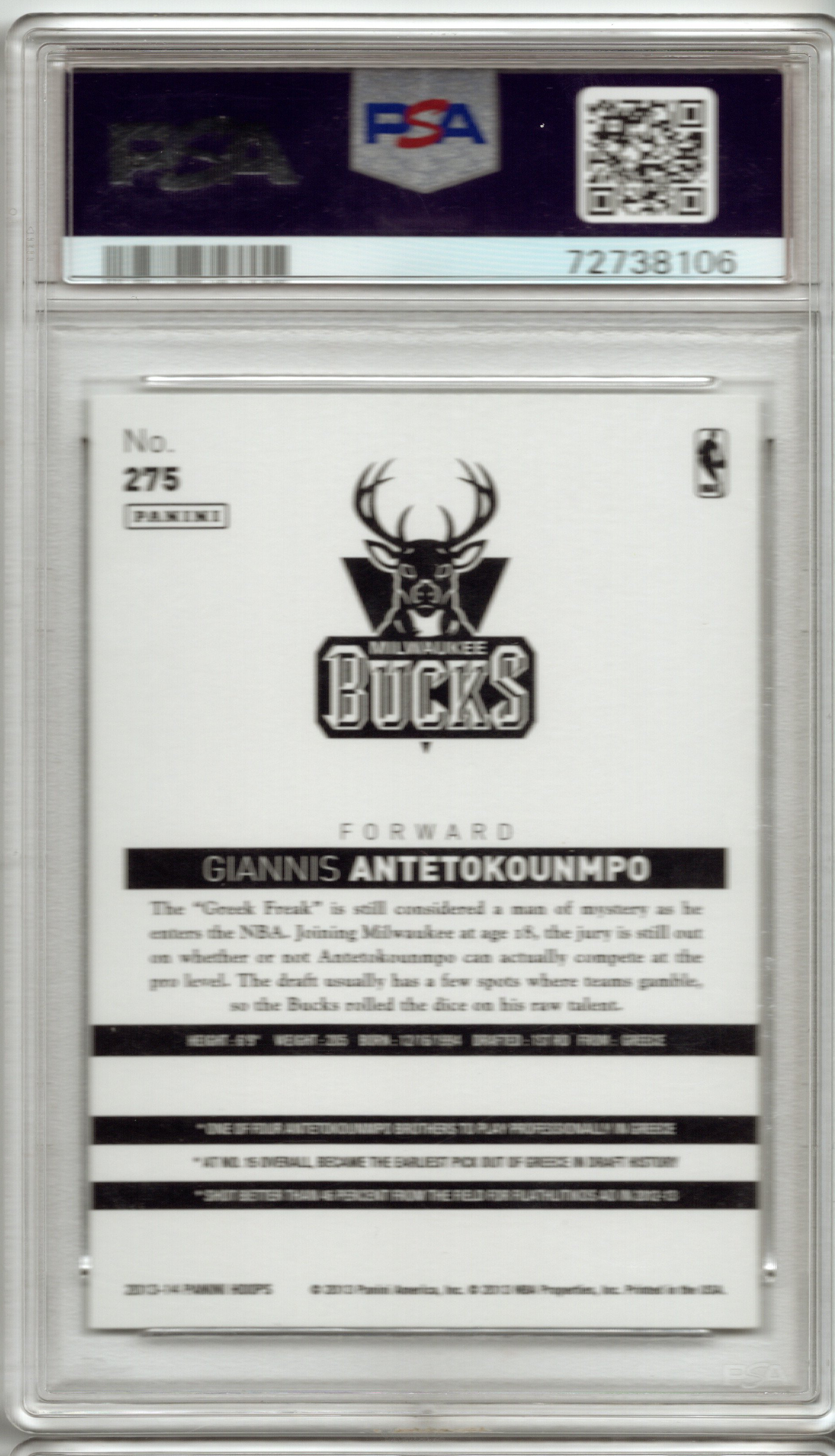 2013 Panini Hoops Giannis Antetokounmpo RC #275 PSA 10 GEM MINT