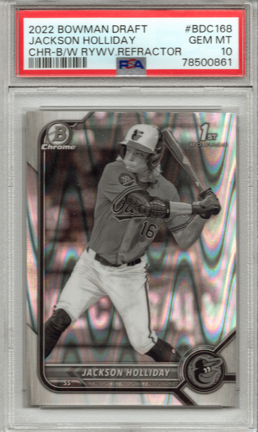 2022 Bowman Draft Jackson Holliday B/W Refractor #BDC168 PSA 10 GEM MINT