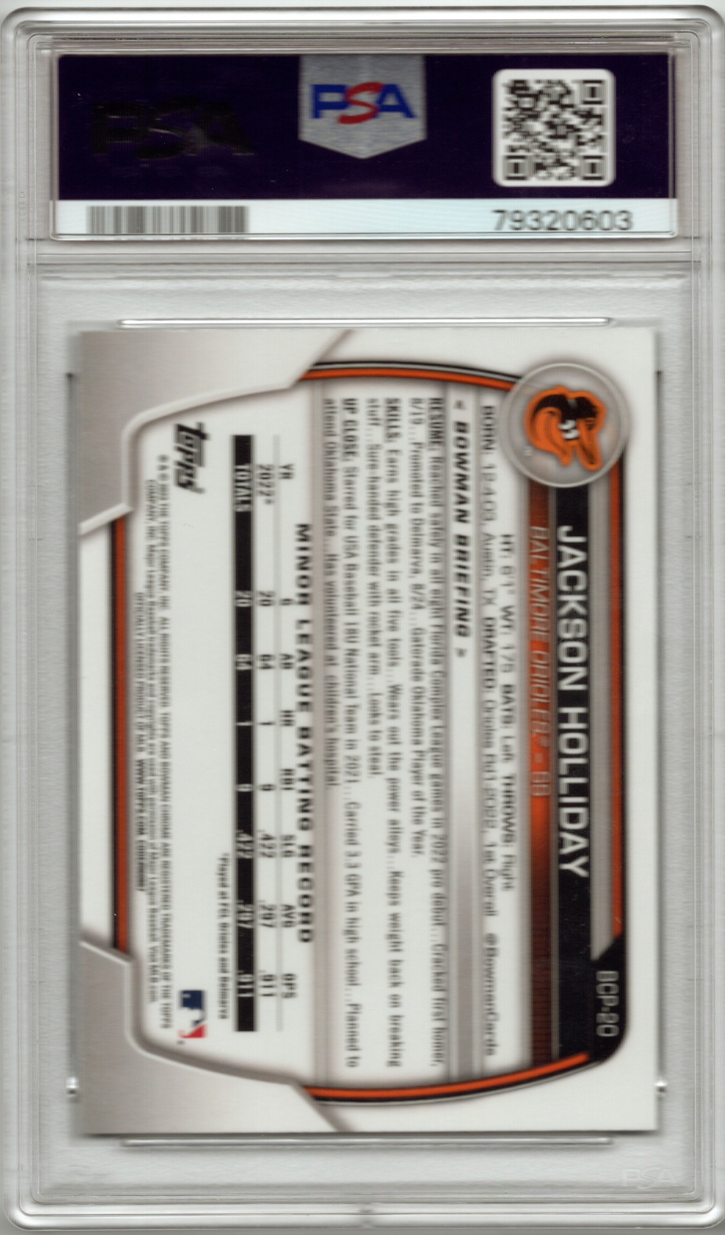 2023 Bowman Chrome M/B Jackson Holliday #BCP20 PSA 10 GEM MINT