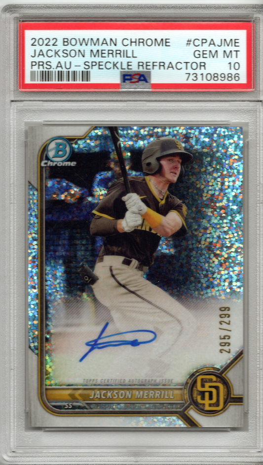 2022 Bowman Chrome Jackson Merrill Speckle Refractor #CPAJME PSA 10 GEM MINT