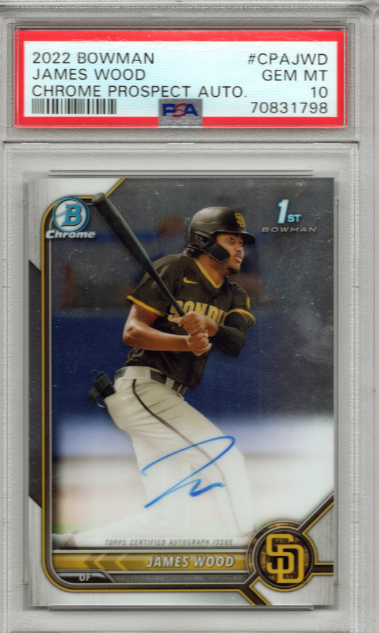 2022 Bowman Chrome Prospects James Wood Auto #CPAJWD PSA 10 GEM MINT