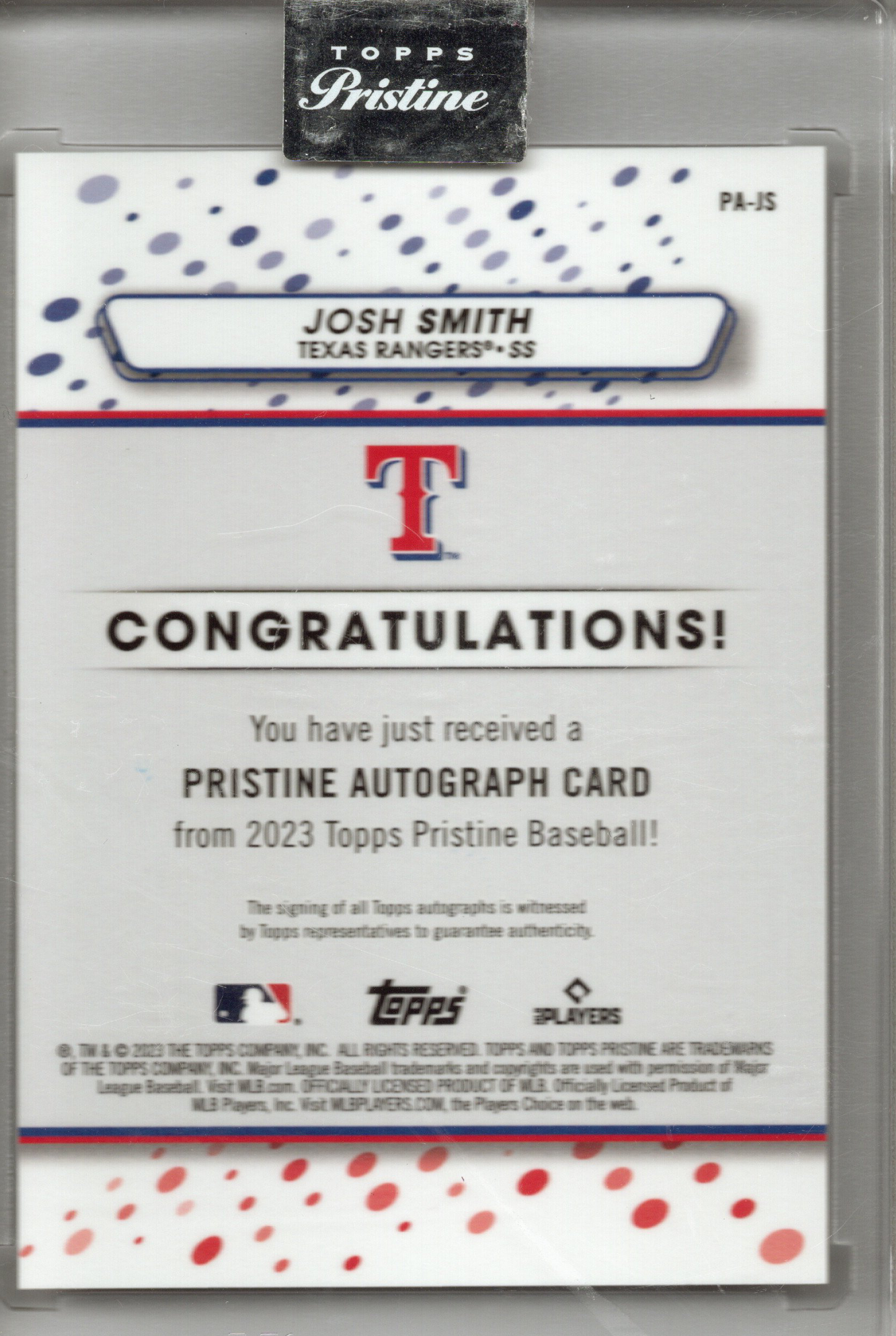 2023 Topps Pristine Josh Smith Rookie RC On-Card Auto Refractor #PA-JS