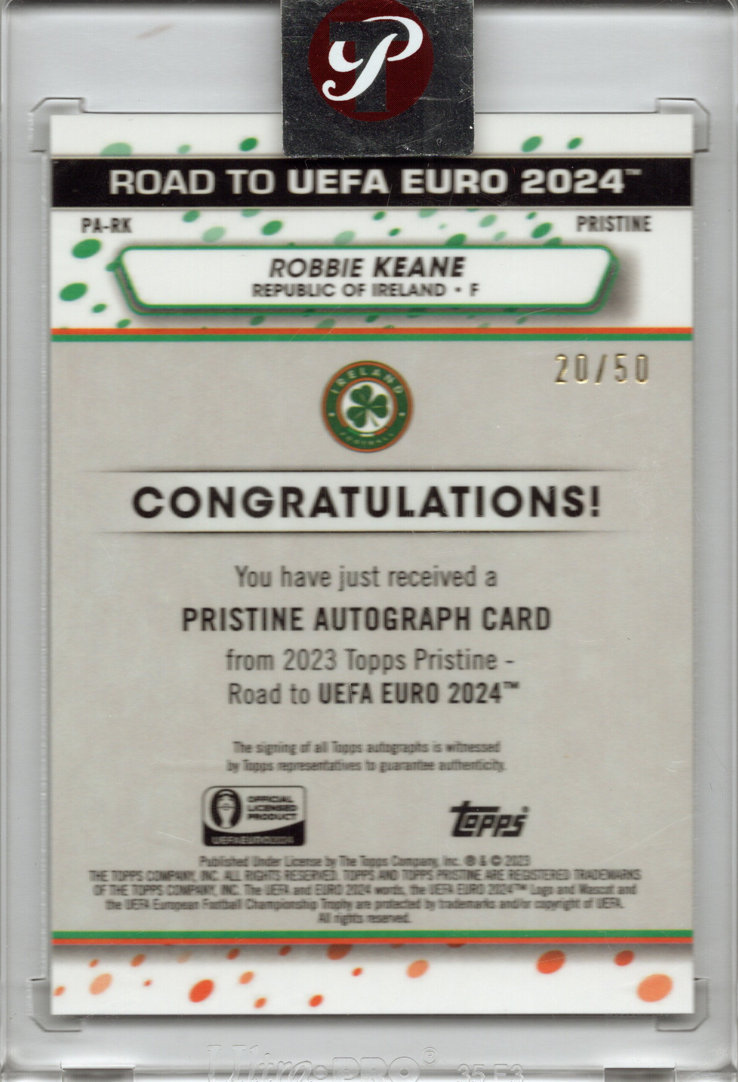 2023 Topps Pristine Road to Euro 2024 Robbie Keane Pristine Auto #PA-RK  20/50