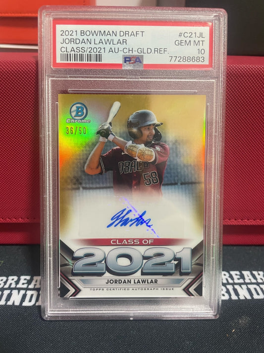 2021 Bowman Draft Jordan Lawlar Class of 2021 Auto #C21JL 36/50 PSA 10 GEM MT