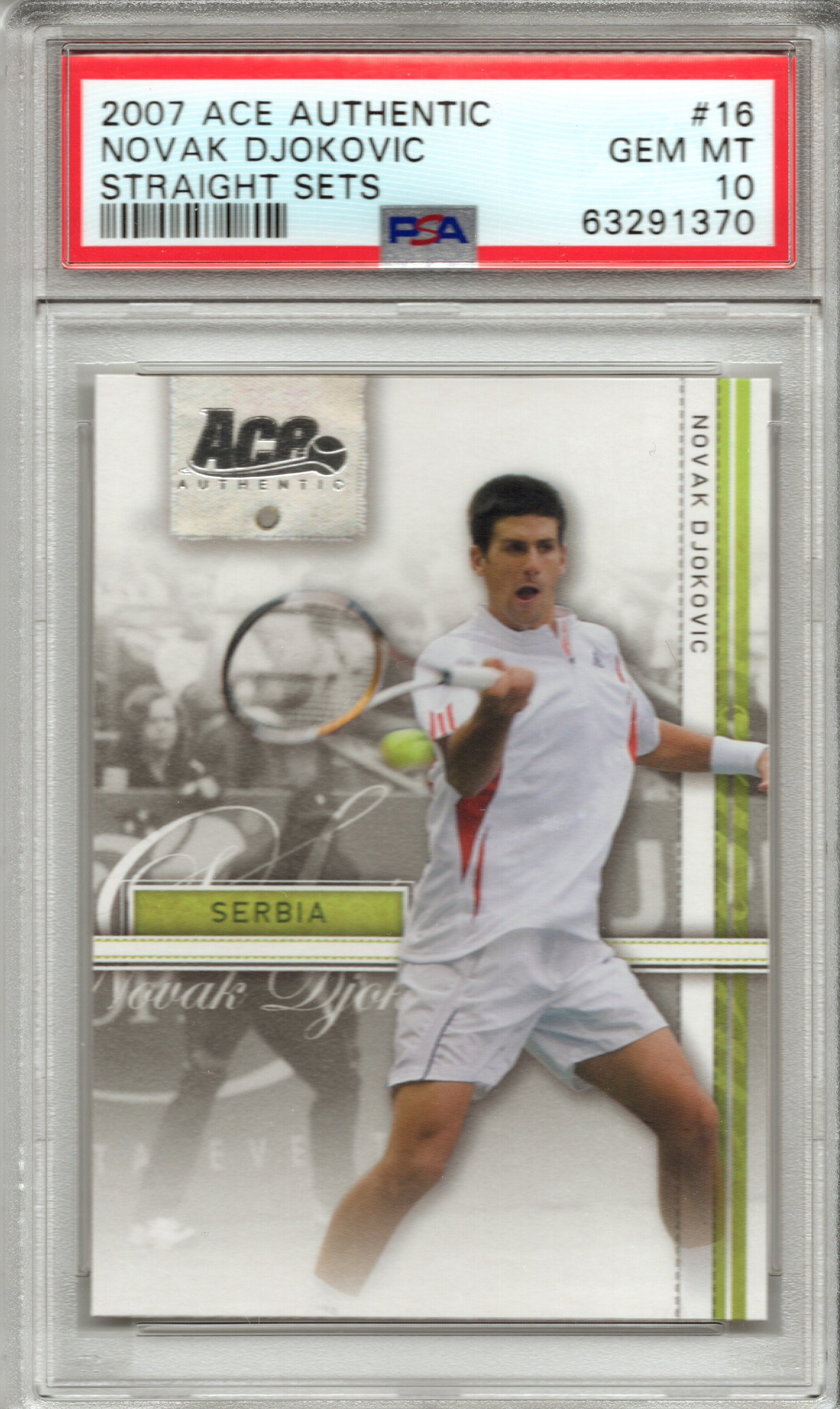 2007 Ace Authentic Novak Djokovic Straight Sets #16 PSA 10 GEM MINT