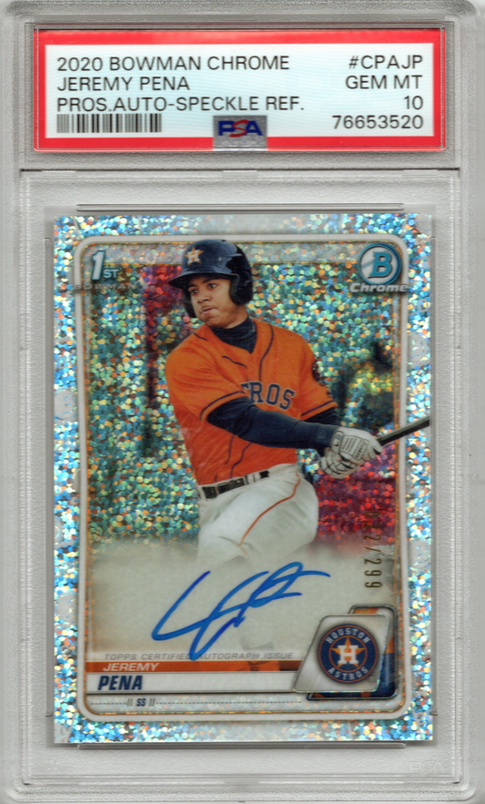 2020 Bowman Chrome Jeremy Pena Prospect Auto Speckle Refractor #CPAJP PSA 10 GEM MINT