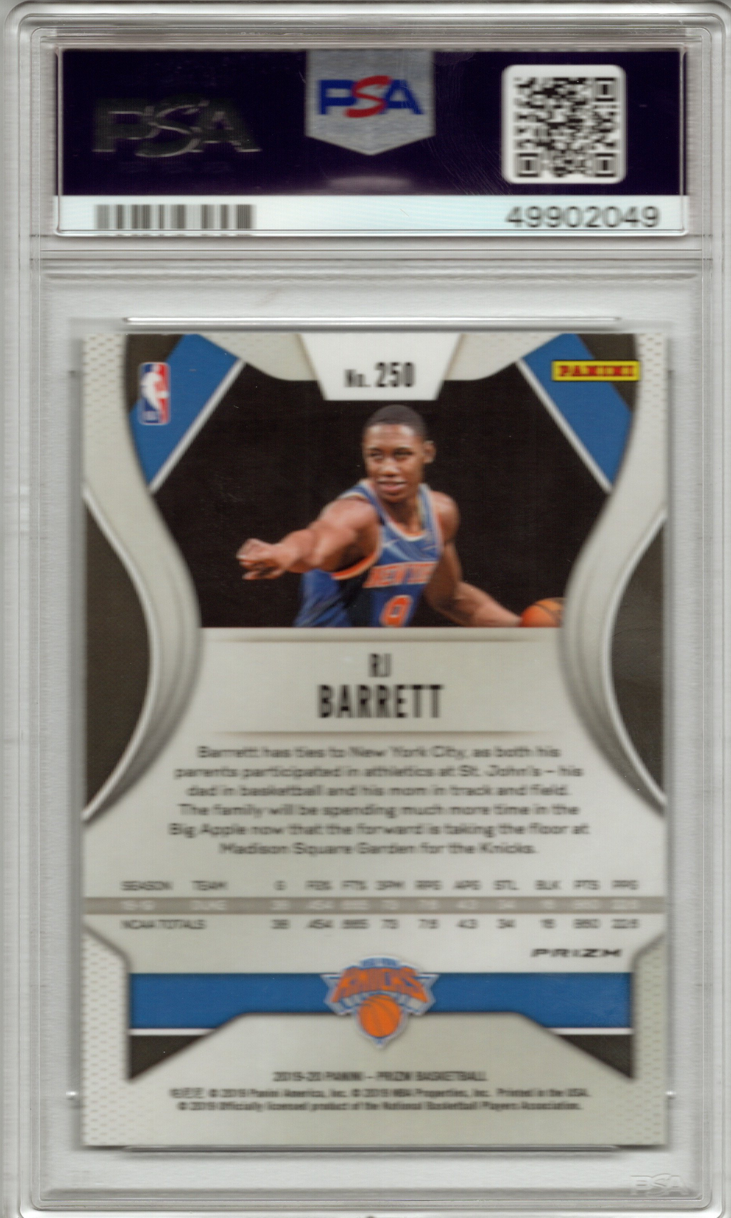 2019 Panini Prizm RJ Barrett Silver Prizm #250 PSA 10 GEM MINT